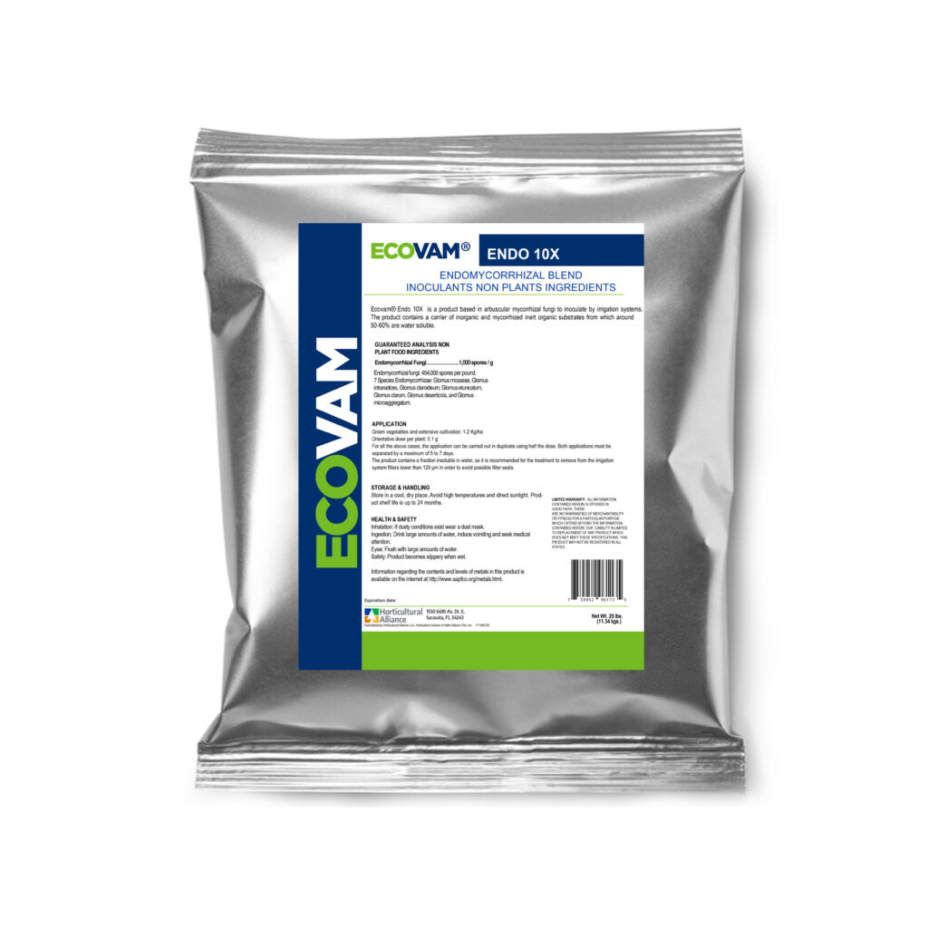 Ecovam Endo 10X being applied to planting soil to enhance root development, water efficiency, and overall plant health with mycorrhizal fungi.